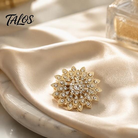 Decorative Coat Brooch Sparkling Rhinestone Sunflower Brooch, Golden Plated Floral Lapel Pin Pin, Dainty Clothing Jewelry Accessory for Women