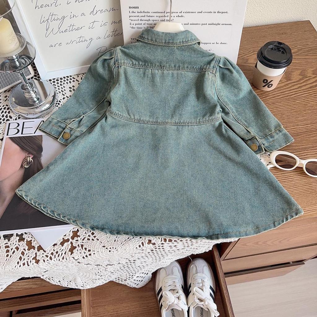 Girls' Casual Denim Dress with Lapel - New Spring & Autumn Fashion AQA025