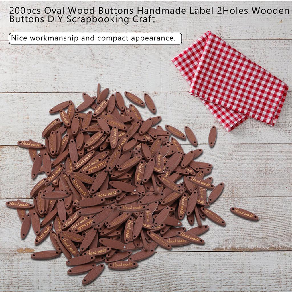 200pcs Oval Wood Buttons Handmade Label 2Holes Wooden Decorative Buttons DIY Scrapbooking Craft