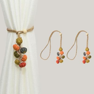 2 Piezas Alzapaños de Cortina de Calabaza Ajustables Rústicos Sujetacortinas de Cuerda de Calabaza para Decoración de Hogar, Casa de Campo, Otoño, Día de Acción de Gracias