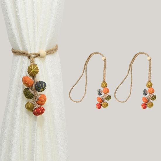 2Pcs Pumpkin Curtain Tiebacks Adjustable Rustic Curtain Ties Pumpkin String Curtain Holders for Home Farmhouse Autumn Thanksgiving Day Decoration