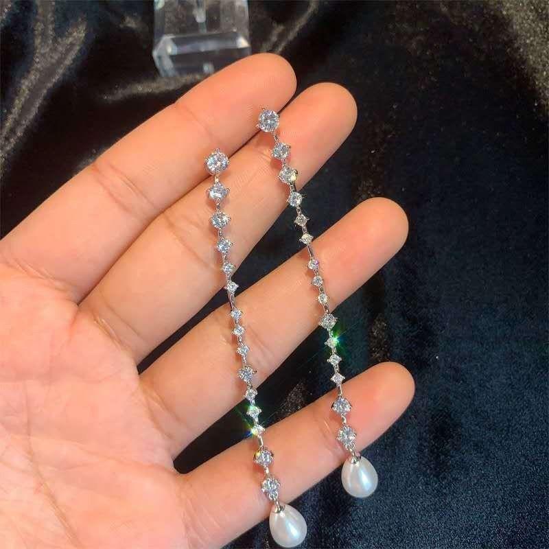 

ZAKOL Элегантные длинные серьги-подвески с имитацией цирконов для женщин, серебристого цвета, роскошные, свадебные, с цирконами, свадебные аксессуары для ушей