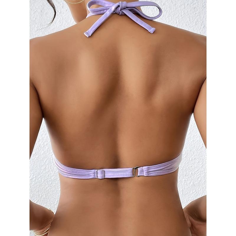 Sexy Petal Bikini Swimsuit Solid Color Petal Cup Pearl Chain Steel Band Bikini Top