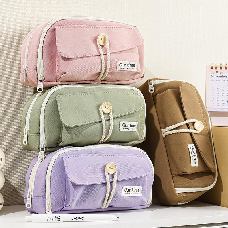 Canvas Multilayer Pencil Case For Students With Large Capacity Creative Design For School Use