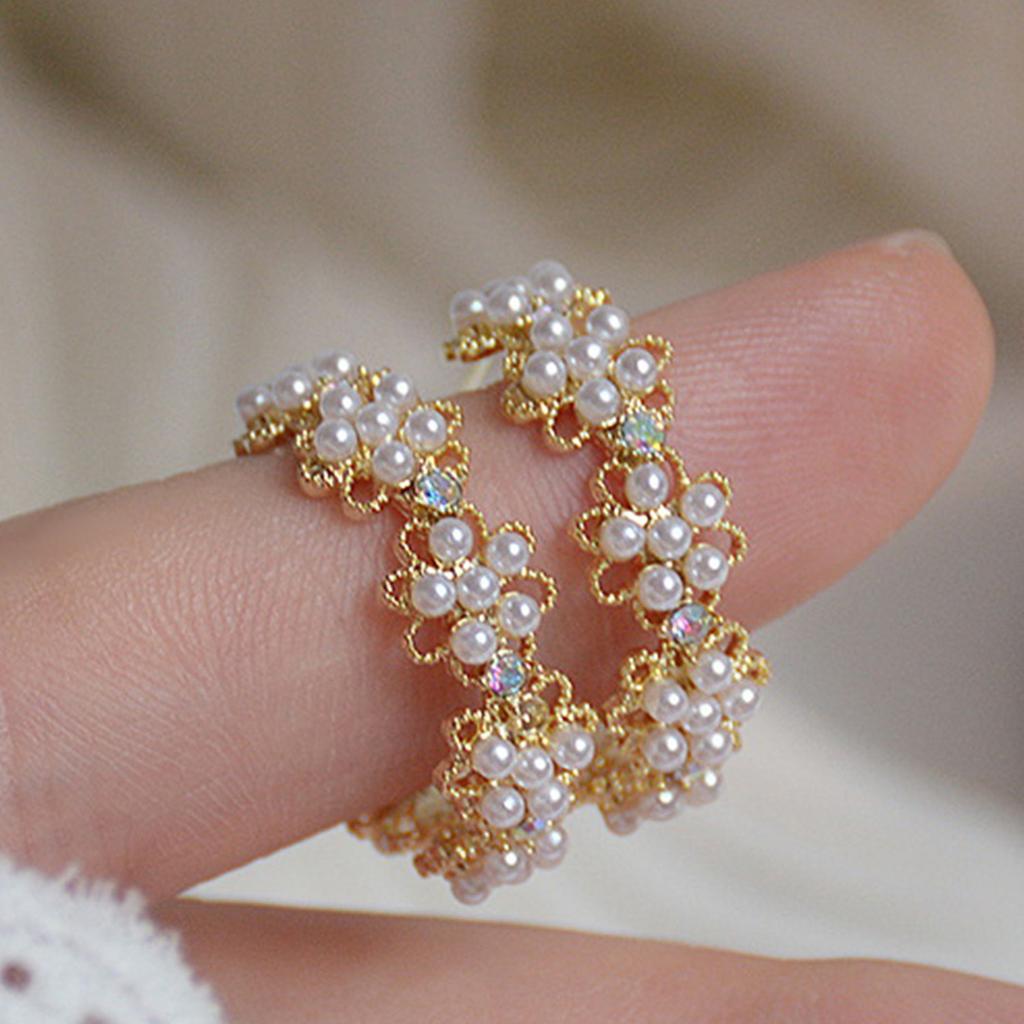 Orecchini a Bottone Fiore di Cristallo Stile Coreano per Donna Dolce Fiore Perla Sintetica Zircone Strass Orecchino Gioielli da Festa Regali