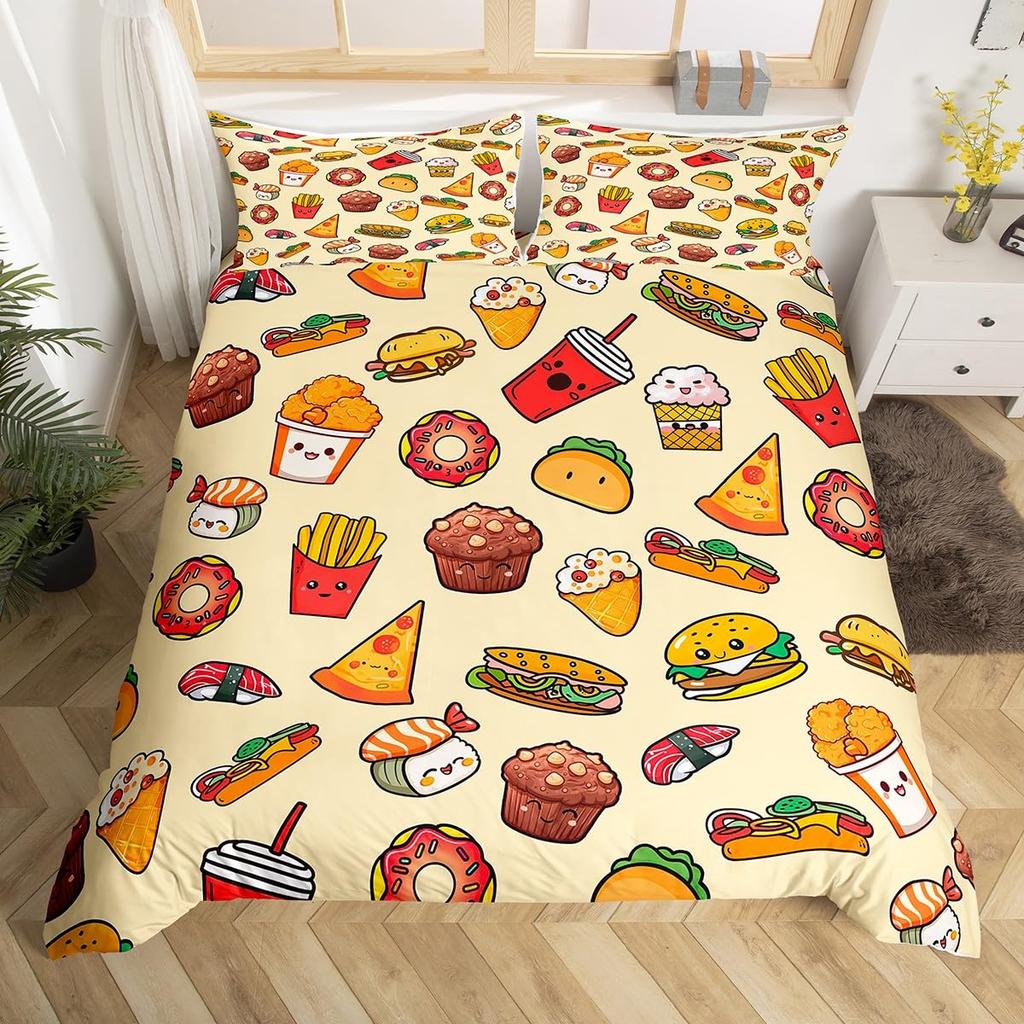Cartoon Food Duvet Cover Set Melting Ice Cream Cones Decorative Bedding Set with Pillowcase Kids Women Holiday Gift Duvet Cover