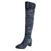 Fashion Sexy Jean Boots Women's Knee-High Boot Zipper 6CM High Heel Woman Stylish Jeans Boots Ladies Denim Boot Female Shoes Cowboy