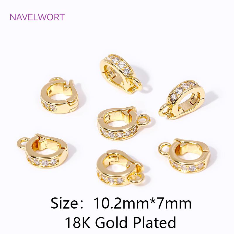 

18K Gold Plated Hinged Pendant Enhancer Inlaid Zircon Pendants Bail Clasps Connector For DIY Necklace Jewelry Making Accessories 2 pieces