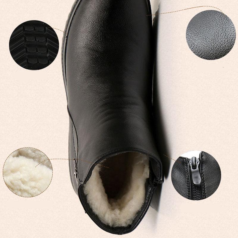 Dámské plyšové teplé kožené boty Měkká kůže Měkká podrážka Protiskluzové Boty na ploché podrážce Kotníkové boty Zateplené boty na zimu