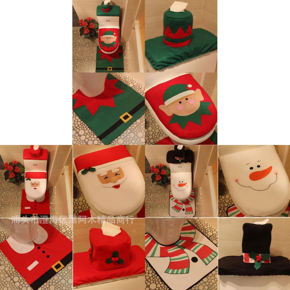 Festive Christmas Santa Toilet Seat Cover Set With Snowman And Reindeer Designs