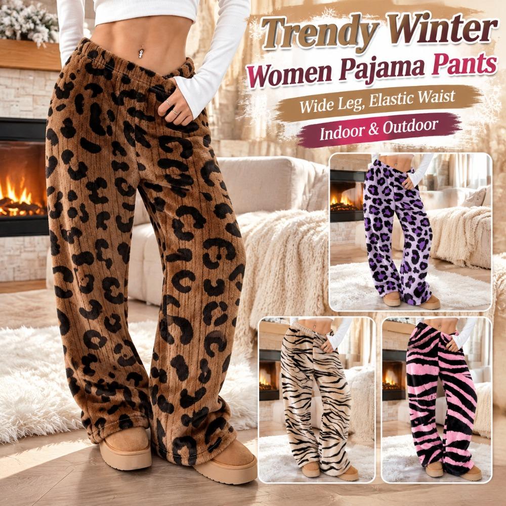 Wide Leg Women Pajama Pants Fuzzy Casual Plush Trousers Trendy Winter Home Pants  Everyday Outfits
