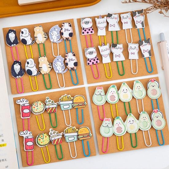 10Pcs Cartoon Wooden Paper Clips Set Cute Cat Food Shape Bookmark for Students Colorful Decorative Stationery for Journal Note