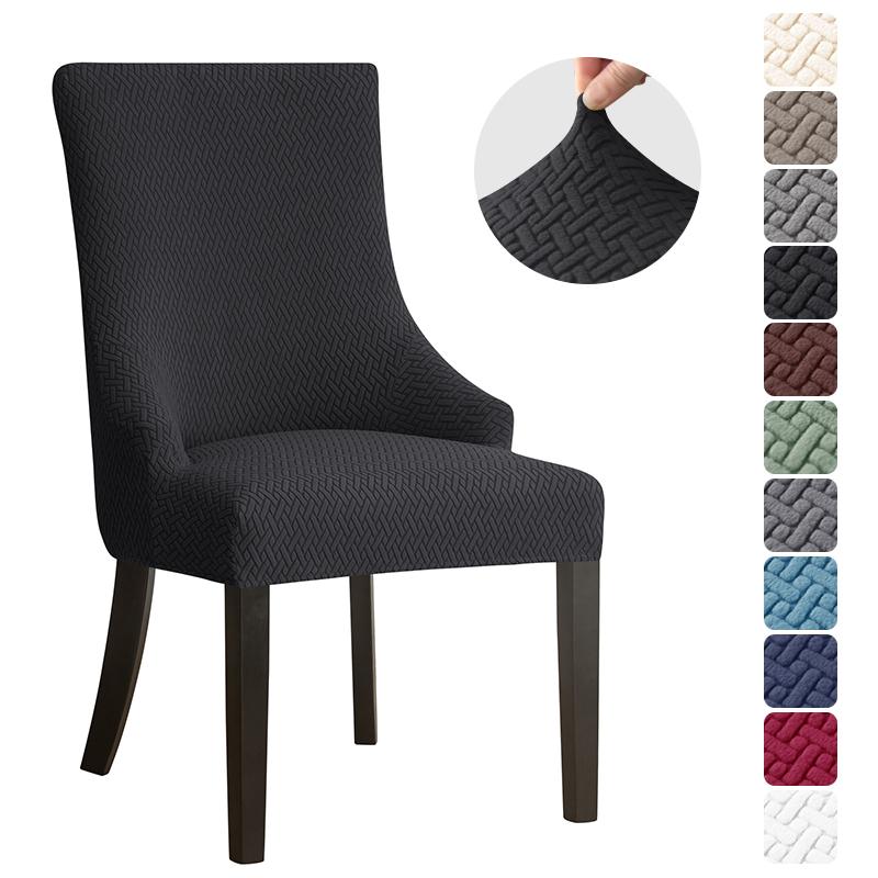 1Pc Stretch Dining Chair Cover Jacquard Spandex Chair Slipcovers Elastic High Back Sloping Armchairs Cover For El Kitchen