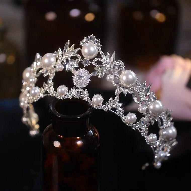 Bride's Headwear  Crown Headwear Bride's Pearl Crown Wedding Ceremony Crown Hair Accessory Wedding Dress Princess