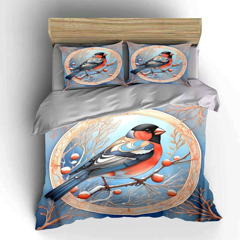 Bird Art Print Set - Winter Decor Bedding Set with 1 Duvet Cover 2 Pillowcases Single Double King Queen Gift
