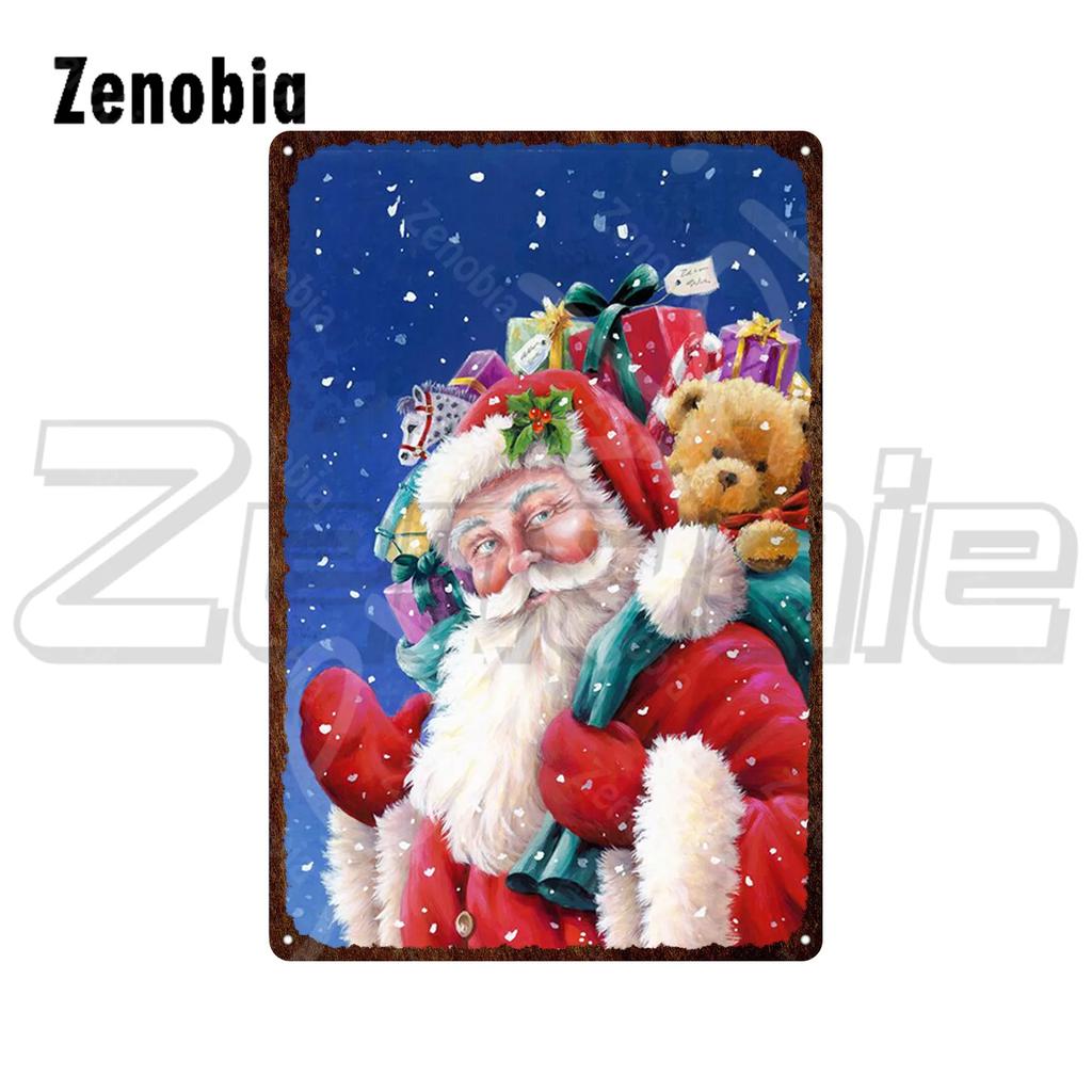 Christmas Metal Sign Santa Claus and Snowman Vintage Tin Sign Metal Plate Holiday Merry Christmas New Year Home Wall Decoration