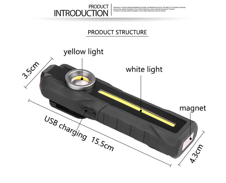 Rechargeable LED+COB Work Light Portable Magnetic Folding USB Charging Handheld Flashlight