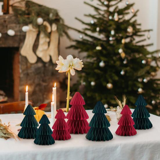 3 Pcs Paper Christmas Tree 3D Honeycomb Tree Tabletop Centerpiece for Holiday Fireplace Mantel Table Decor