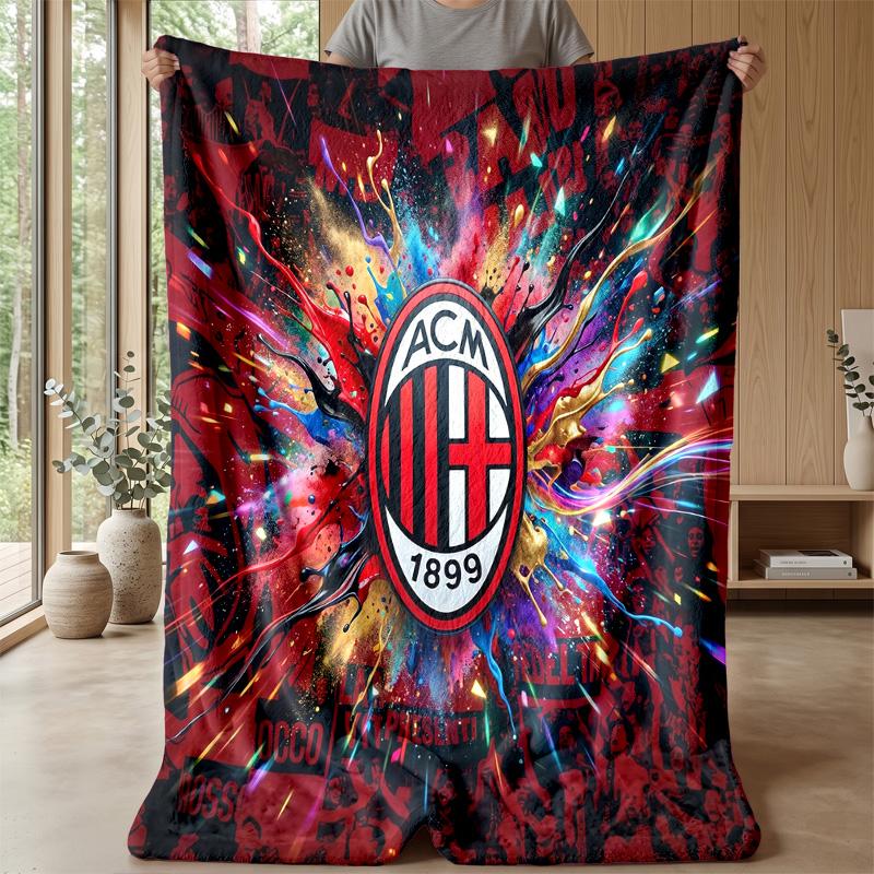 AC Milan Theme Blanket Soft Flannel Blanket Plush Throw Blanket Cozy Sofa Bed Blanket for Home Decor