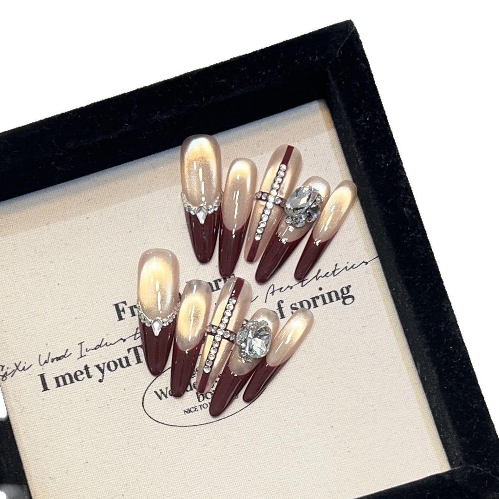 Skinny Dog High-End Cat Eye Red French Rhinestone Nail Art Patches