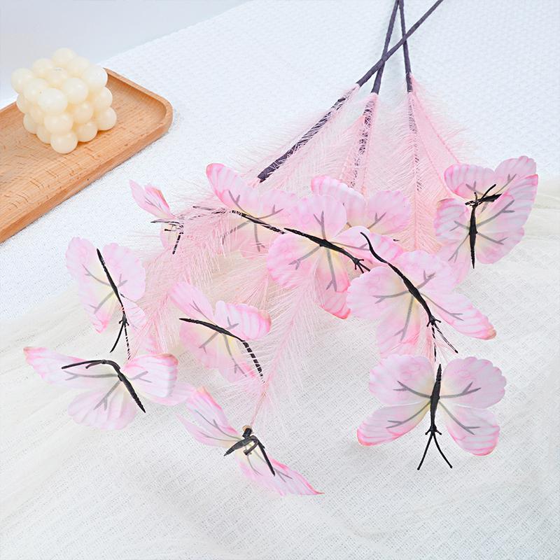 1PC Bouquet Home Party Plastic Decorative Simulated Butterfly Ornament Fabric DIY Artificial Flower Wedding 3 Colors