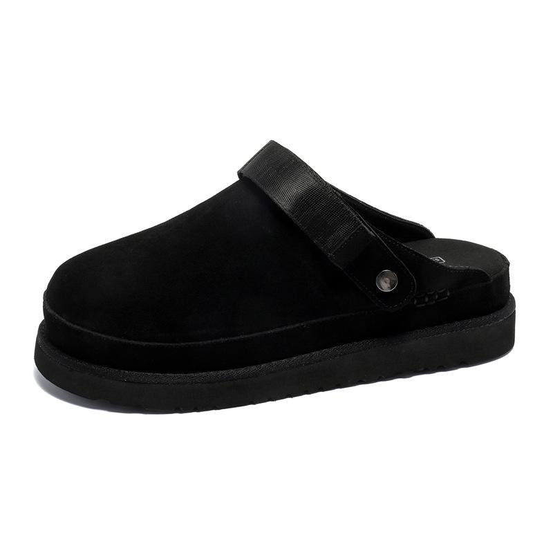 2024 Spring Genuine Leather Slip-On Half Slippers for Couples - Soft Sole, Breathable, Casual, Closed Toe