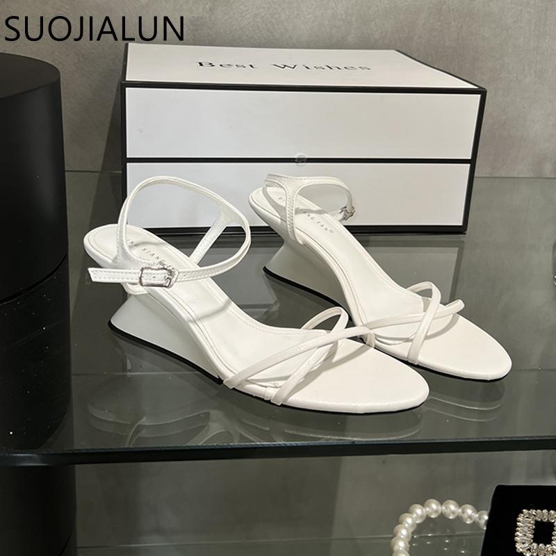 Fashion SUOJIALUN 2025 Summer New Brand Women Sandal Fashion Narrow Band Ladies Elegant Gladiator Shoes High Wedges Heel Pumps Shoes