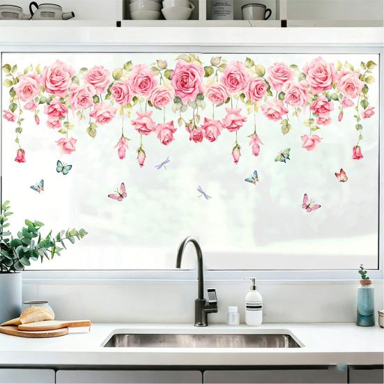 Rose Design Window Sticker, Electrostatic Adhesion No Glue Residue Waterproof Glass Decal for Living Room Bedroom Entrance Hall Home Decor