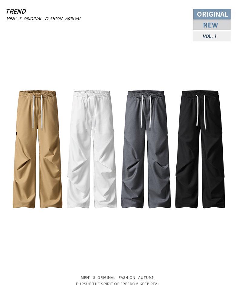 Muqiu Męskie Letnie Plisowane Szerokie Spodnie