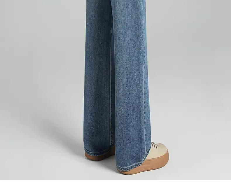 Women's 2025 Spring High-Waisted Wide-Leg Straight Jeans Slimming Petite Fit