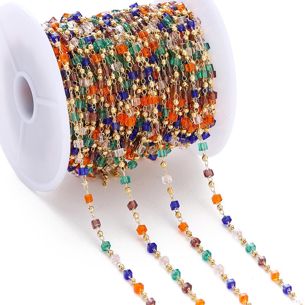 1Meter Colorful Cube Stone with Copper Beads Chains Necklace Chain for DIY Anklet Bracelets Handmade Jewelry Making Accessories