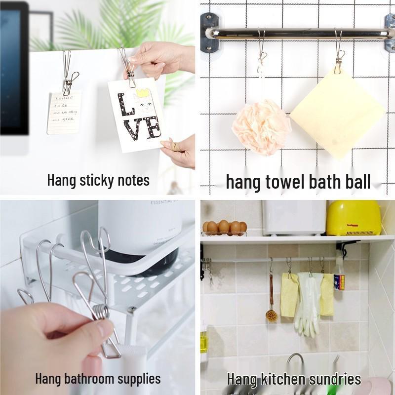 Stainless Steel Hanging Clips with Hooks for Windproof Clothes Drying and Bathroom Organization