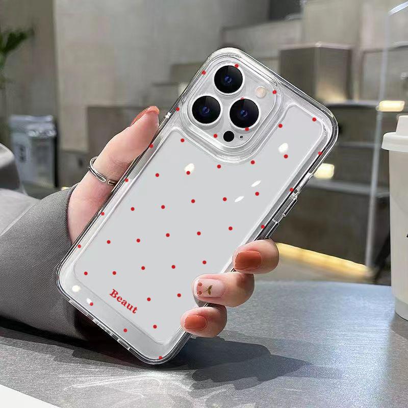 Red Polka Dot Print Phone Case for iPhone 17 16 15 14 13 12 11 16E Series Pro Max Plus Double Layer Protection