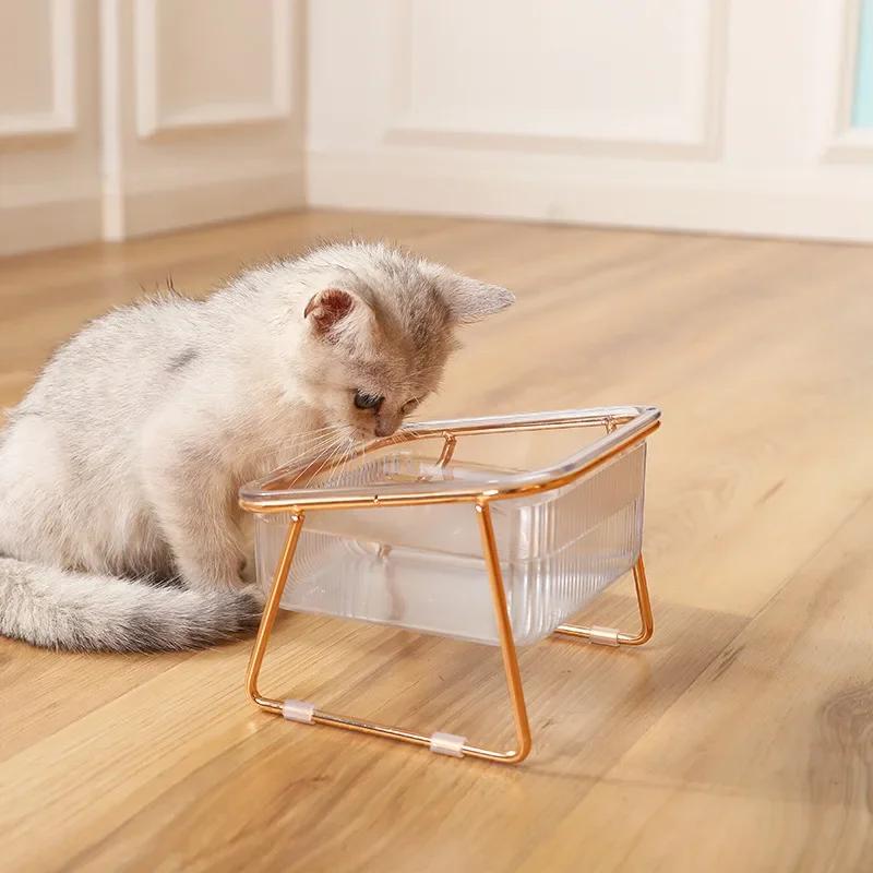 Pet Double Bowl Transparent Dog Feeder High Foot Cat Bowl Drink Water Cat Food Basin Dog Pet Easy To Clean Dog Bowl Supplies