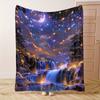 Dreamy Starry Waterfall Flannel Blanket Magical Night Sky Print Soft Cozy Throw for Home Outdoor Use All Seasons