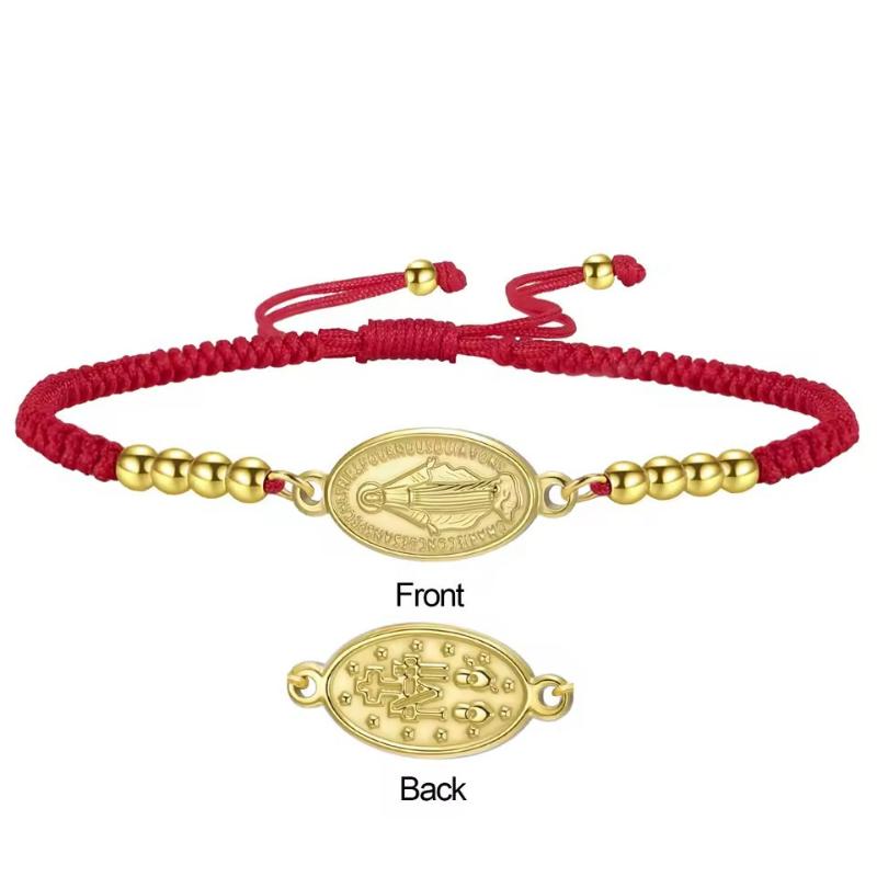 1Pcs Stainless Steel Cross Women'S Red Bracelet Holy Mother Mary Pendant Bracelet Rouge Gold Color Jewelry Religious Gifts