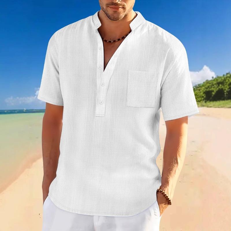 Fashion Men's Fashion Casual Solid Color Print Short Sleeve V Neck Blouses & Shirts