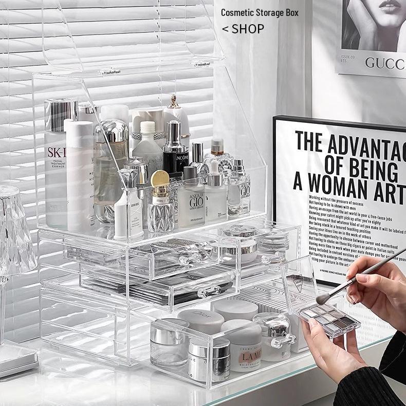 High-End Acrylic Cosmetic and Skincare Organizer - Dustproof, Large Capacity Desktop Storage Box
