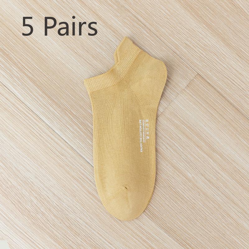 

5 Pairs of Female Spring and Autumn Pure Cotton 7A Anti Bacterial Deodorant and Sweat Absorbing Short Tube Boat Socks 5 Pairs жёлтый