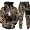 Men Camouflage 3D Print Hooded Cycling Jersey 2Pcs Tracksuit Outdoor Sports Set