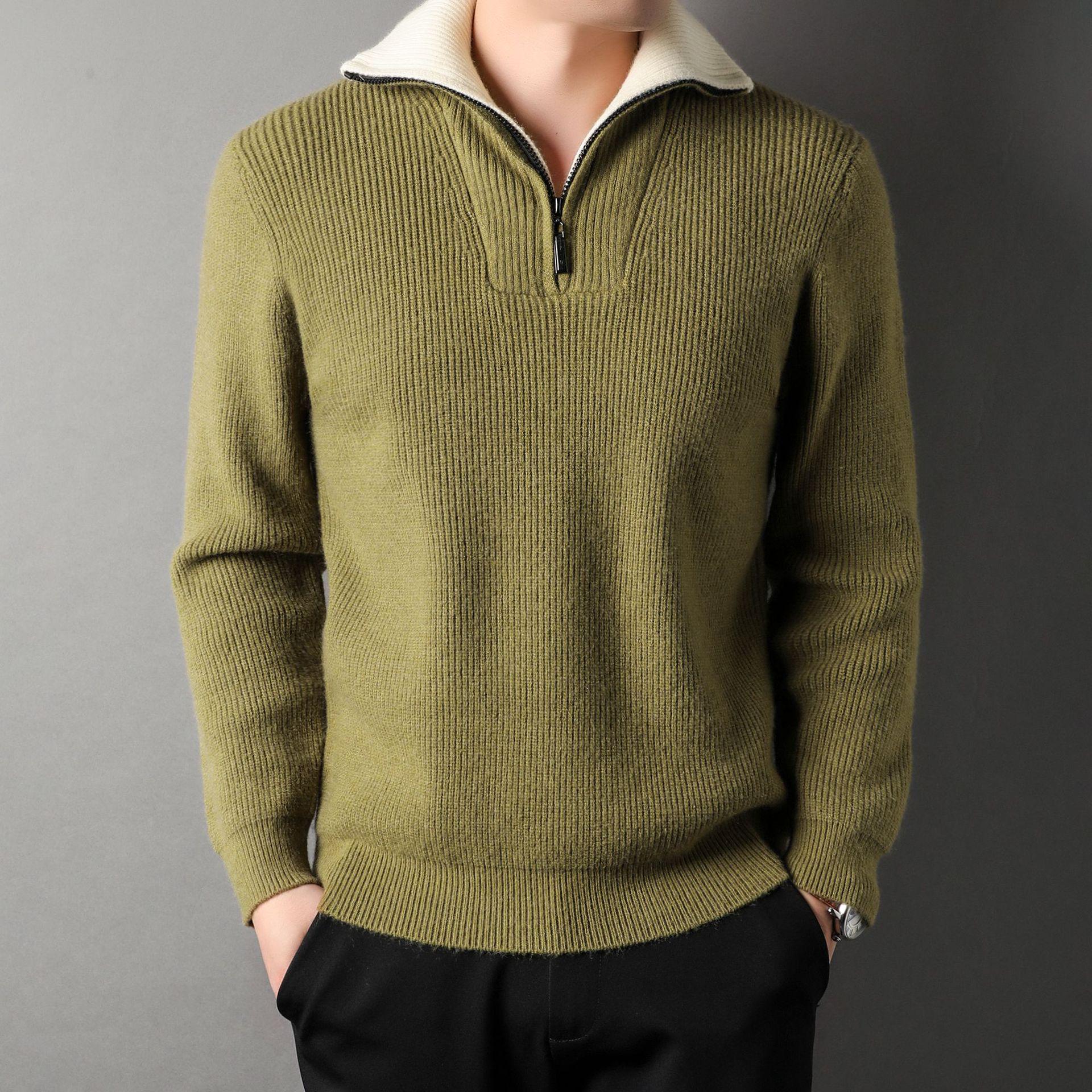 Trendy Men s Slim-Fit Knit Cardigan with Twisted Jacquard Lapel for Autumn and Winter XXXL армия зеленый