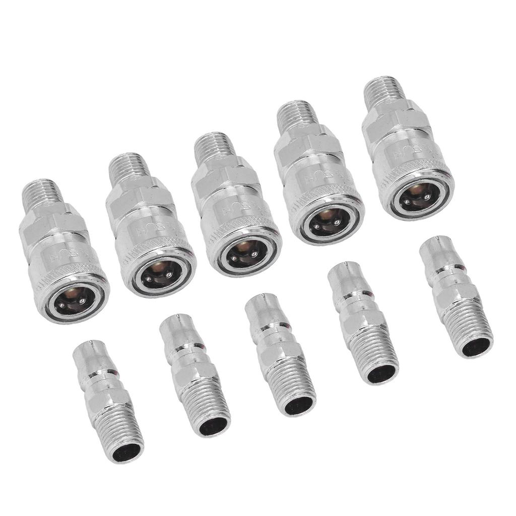 5 Sets Air Coupler Nickel Plated Stainless Steel Pneumatic Quick Connect Fittings and Plug Kit(14