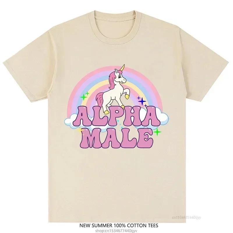 Alpha Male Unicorn Tee Rainbow Graphic Tees Lustige T-Shirts Damenmode Hip Hop Herren Tops Baumwolle Unisex Ästhetische Kleidung