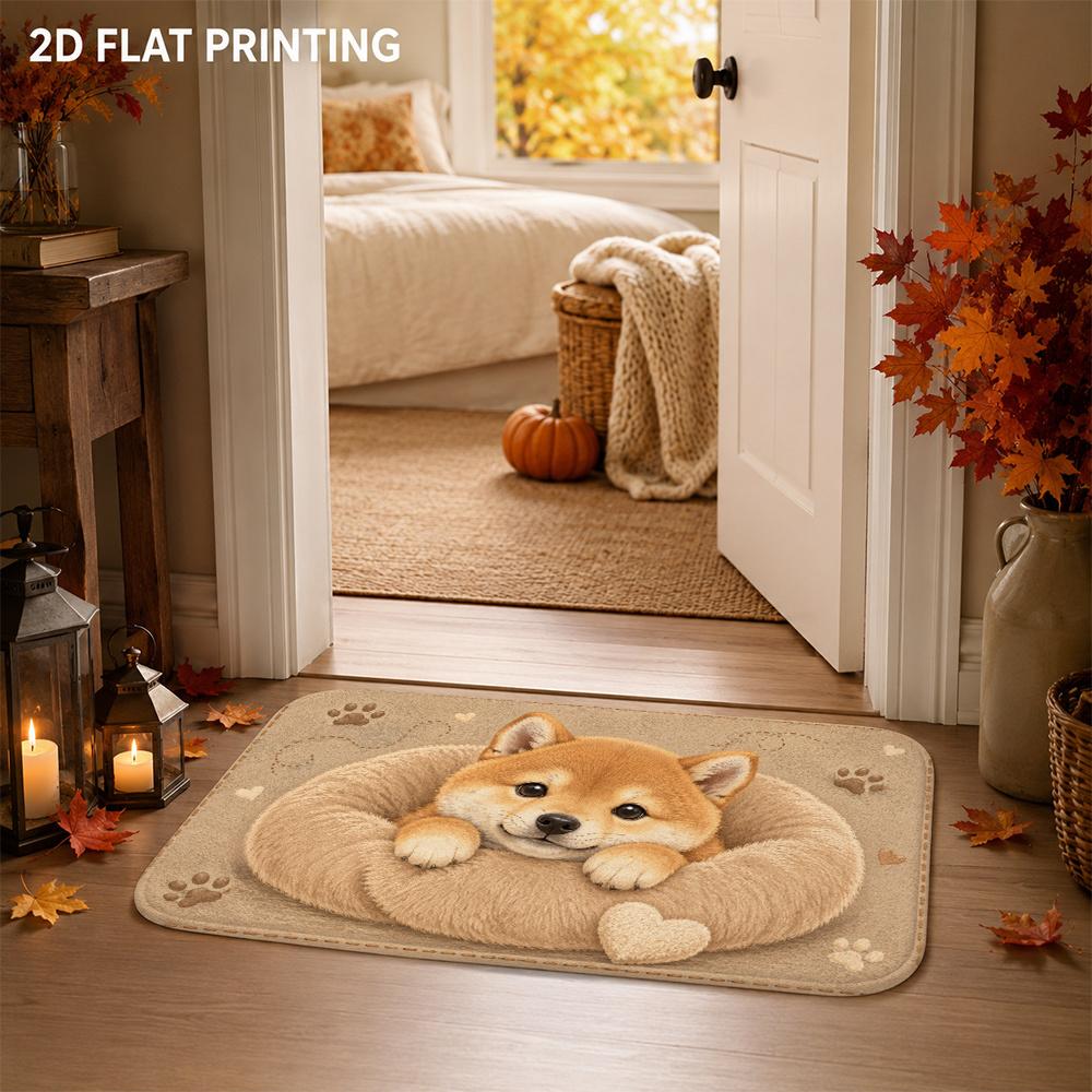 2D Shiba Inu Lying On Bed Bath Mat Non Slip Washable Rug For Living Room Bedroom Entryway Home Decor