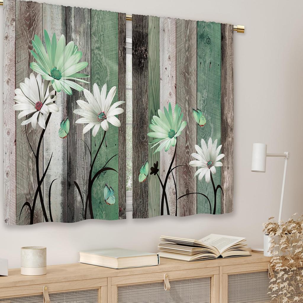 Turquoise garden daisy kitchen curtain double small curtain Light green