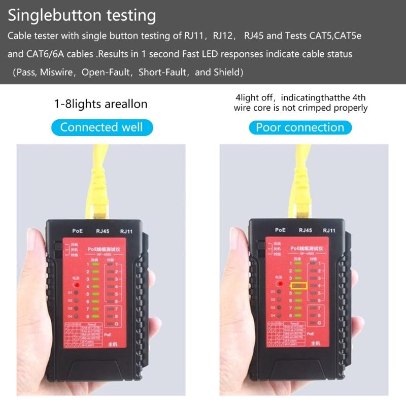 Ethernet Cable Tester with LED Indicators Multifunctional Internet Tool Easy to Use for RJ11 RJ12 RJ45 CAT5 CAT6 CAT7