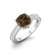 7mm Cushion Shape Smoky Quartz 925 Sterling Silver Solitaire Women Engagement Ring