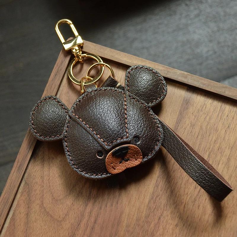 Handmade Genuine Leather Bear Keychain, Bag charmCar Mirror Hanging Ornament for Home/Office Decor  Cute Gift for Stress Relief