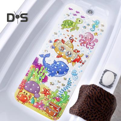 100x40CM Cartoon Sea Animal Bathtub Mat with Suction Cup Drain Holes Rectangle Bathroom PVC Non-slip Mat Machine Washable Kids Bath Shower Floor Mat