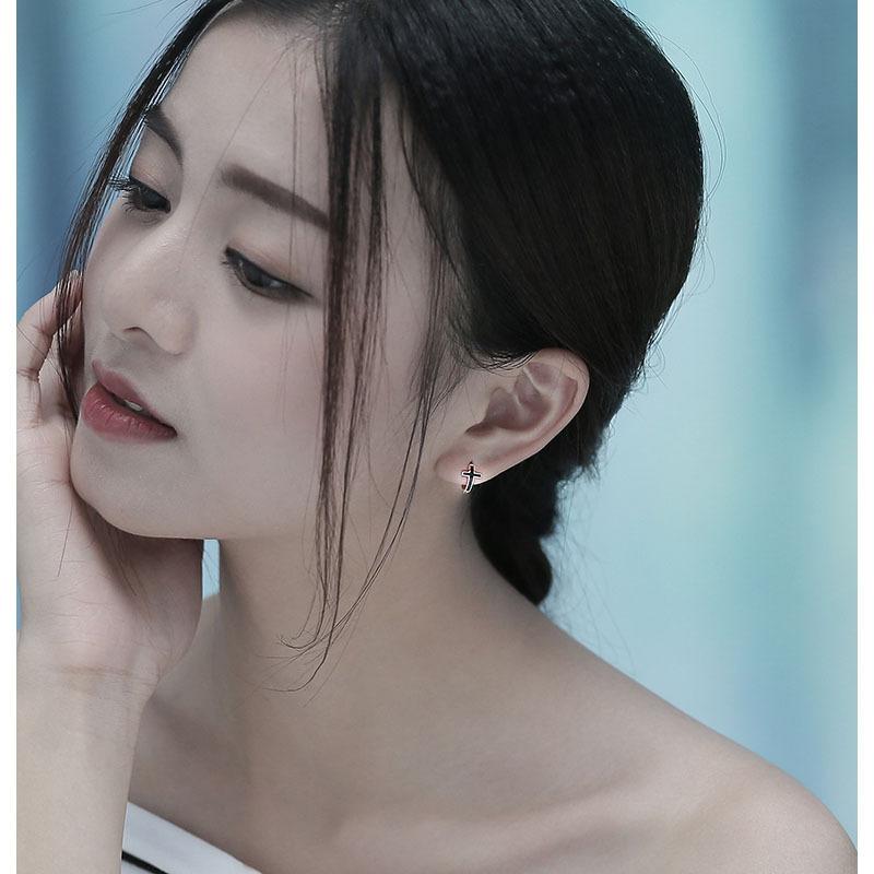 Earrings, Ear Buckles, Female Synthetic Crystal, Korean Temperament Cross, Drop Glue Stud Earrings, Gift Jewelry.